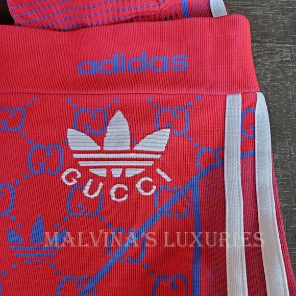 GUCCI PANTS RED GG LOGO TREFOIL JACQUARD JERSEY LEGGINGS sz L LARGE